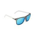 Stylish NADO Ice Ghost sunglasses with translucent gray frames and blue mirrored lenses