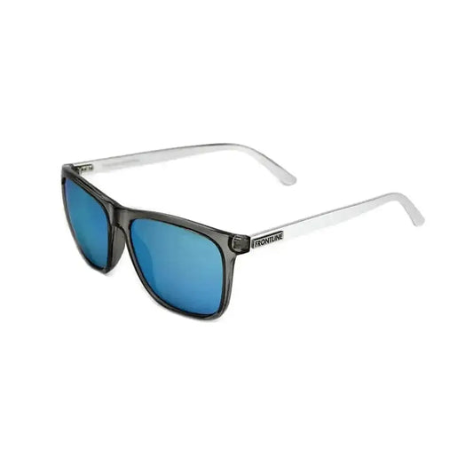 Stylish NADO Ice Ghost sunglasses with translucent gray frames and blue mirrored lenses