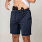 Navy Blue Carrier Shorts with concealed carry holster and patented carrier retention