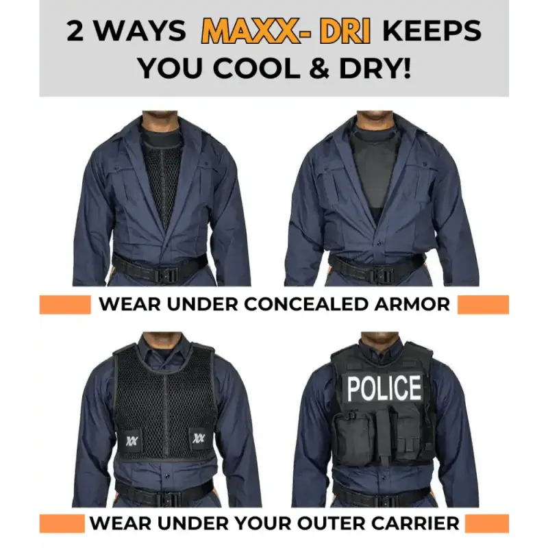 Navy blue Maxx-Dri Vest 4.0 offers adjustable fit for body armor and tactical gear