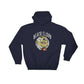 Navy blue Black Cloud Monster hoodie featuring a cat graphic design on front