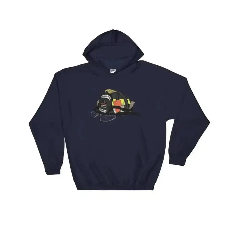 Navy blue hoodie featuring cartoon graphic design of an Engineer Helmet - Hoodie