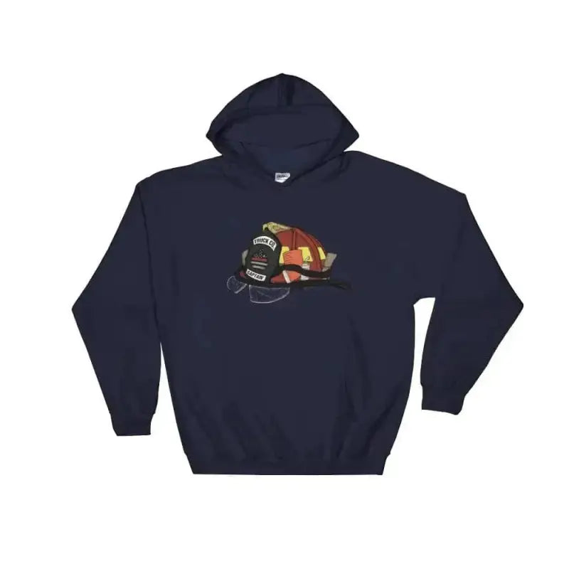 Navy blue Helmet - Hoodie featuring Truck Co. Captain Helmet graphic and firefighting gear