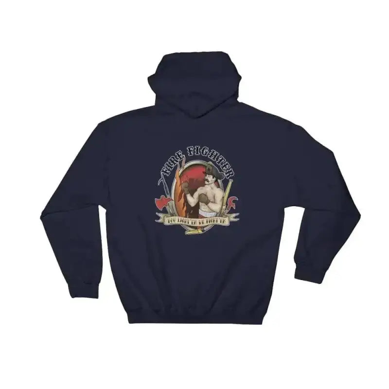 Navy blue fight’em - hoodie for first responders with vintage circular graphic design