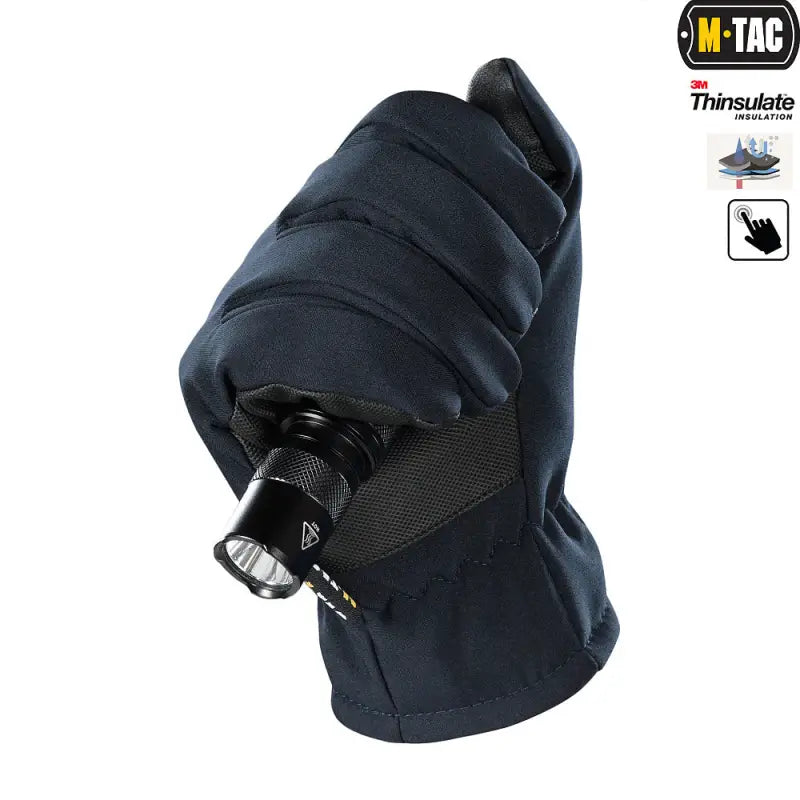 Navy blue M-Tac Gloves Soft Shell Thinsulate with tactical flashlight holder