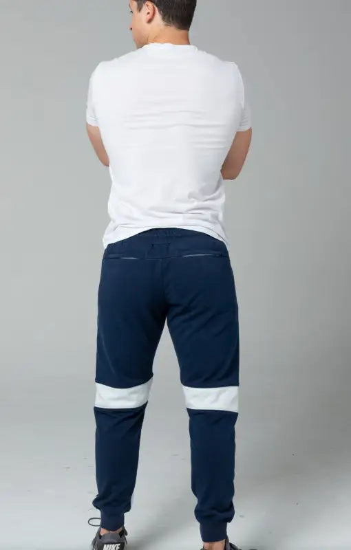 Navy blue Carrier Joggers Mk.II with white reflective stripes and patented carrier retention waistband