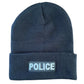 Navy blue knit Equinoxx Police Beanie with POLICE text patch on the front