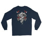 Navy blue long sleeve t-shirt with firefighter symbol and snake design on stick long style