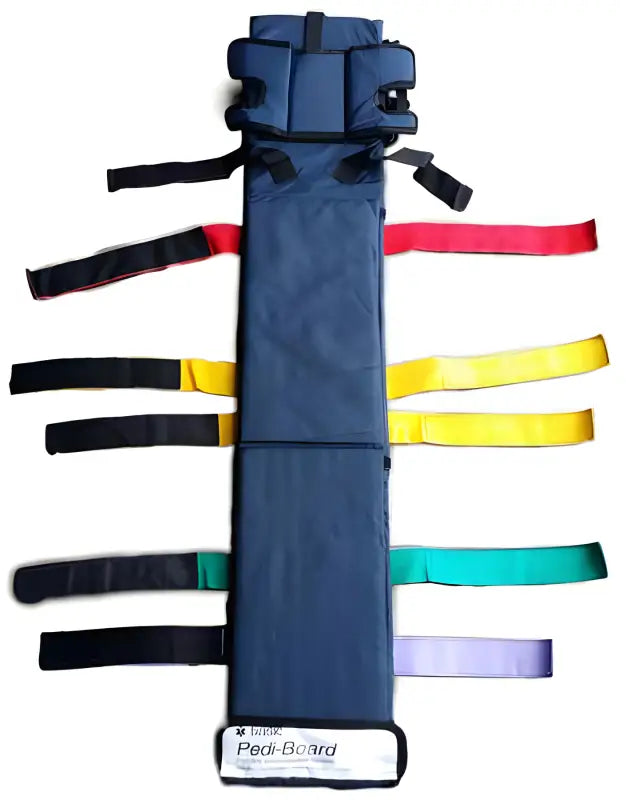 Navy blue Line2design Pediatric Spinal Immobilization Backboard with multicolored straps