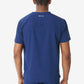 Navy blue men’s double-pocket scrub top viewed from the back for healthcare professionals