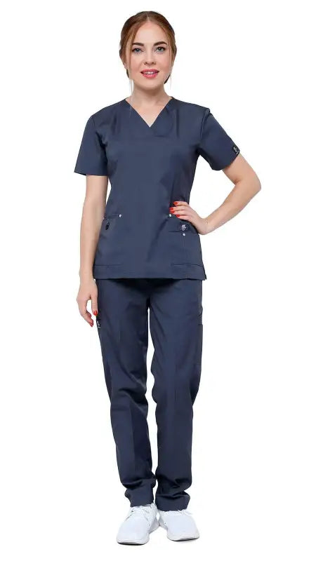 Navy blue Women’s 11 Pocket Stretch Slim Fit Uniform Scrubs - Style ST408