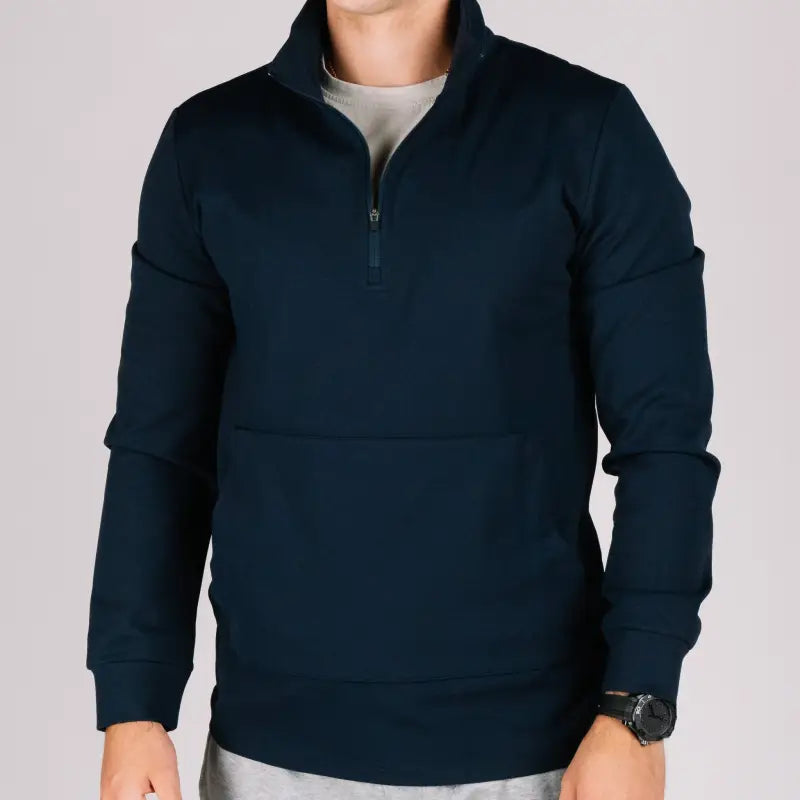 Navy blue durable quarter zip pullover for versatile comfort and style