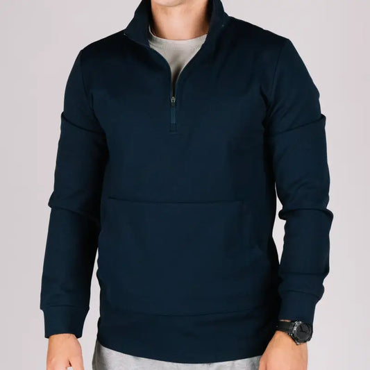 Navy blue durable quarter zip pullover for versatile comfort and style