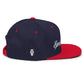 Navy blue and red Sprinkler Life Snapback Hat with white script text on the side