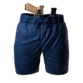 Navy blue Carrier Shorts Mk.II for concealed carry with holstered handgun, Arrowhead Tactical Apparel