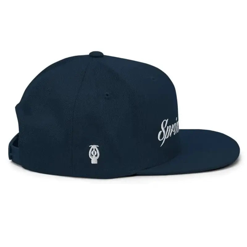 Navy blue Sprinkler Life Snapback hat with white embroidery on the side