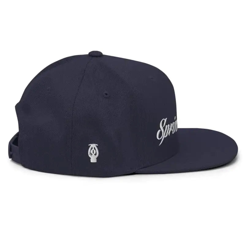 Navy blue Sprinkler Life Snapback Hat with white embroidery and logo