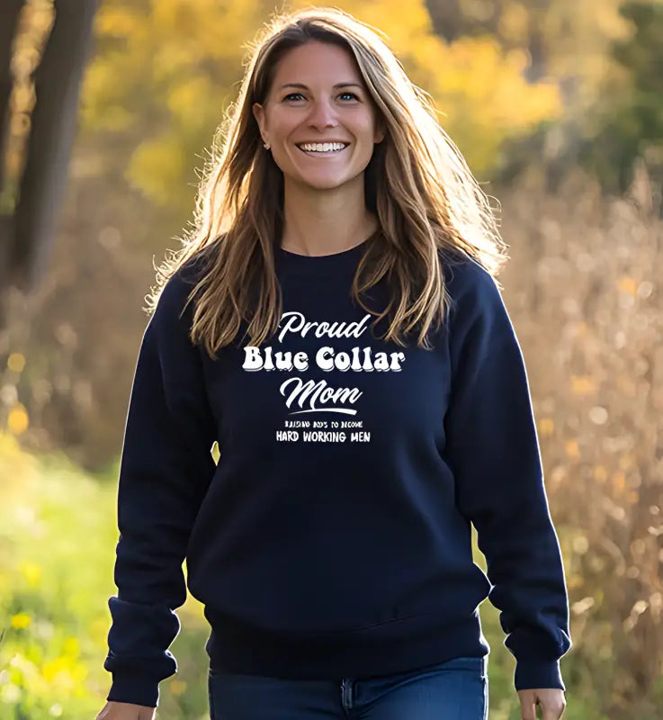 Navy blue sweatshirt for proud blue collar moms with classic unisex fit