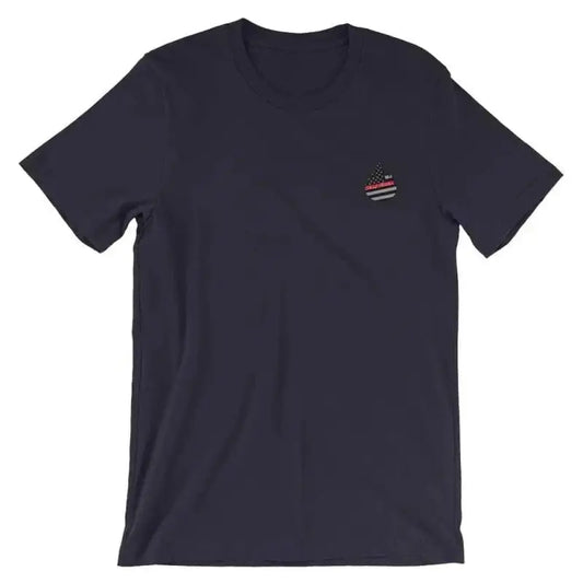 Navy blue t-shirt with American flag apple logo, part of Signature Logo Small collection