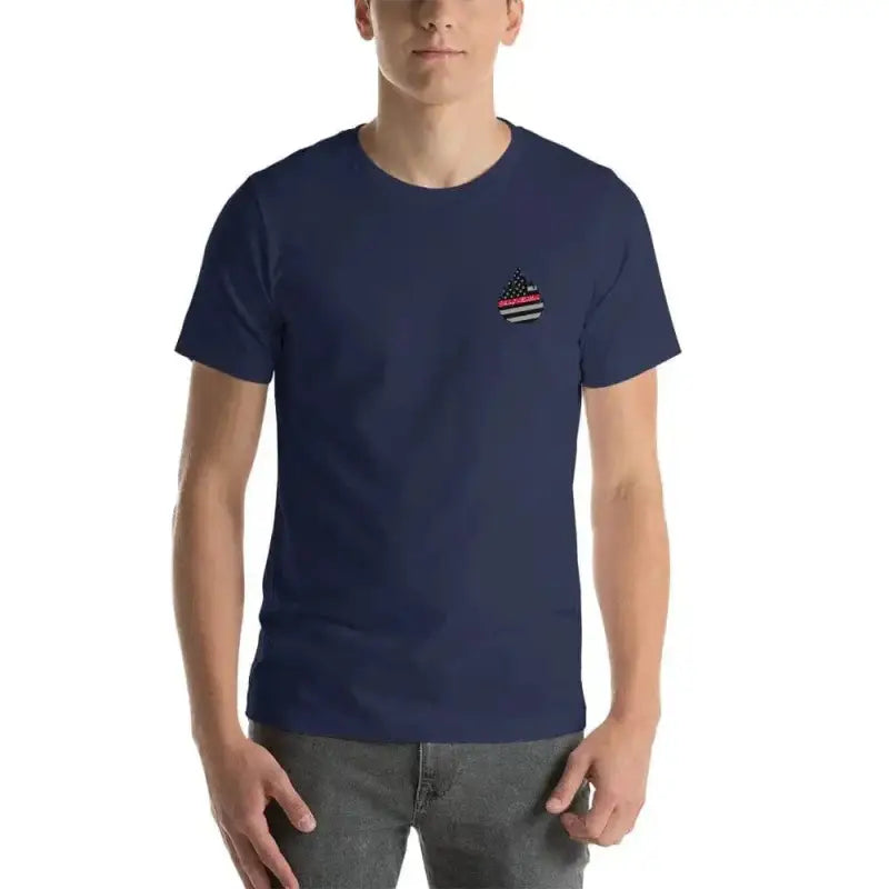 Navy blue Short-Sleeve Unisex T-Shirt with American flag emblem on chest