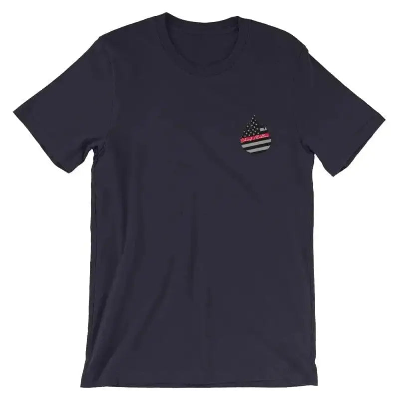 Navy blue Rescue Firefighter Short Sleeve T-shirt with flag badge on chest