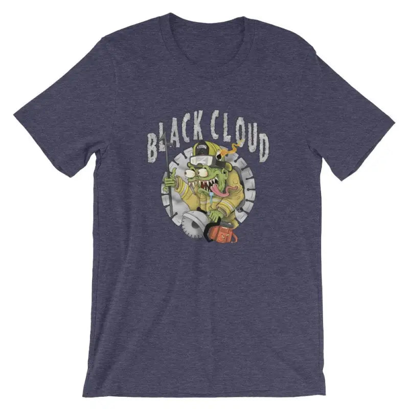 Navy blue t-shirt featuring Black Cloud Monster text and cartoon monster design