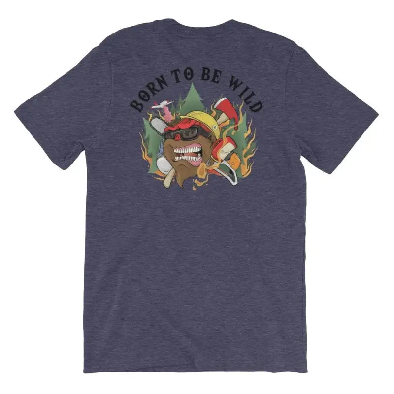 Navy blue Born to be Wild t-shirt with camping graphic design for outdoor enthusiasts