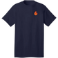 Navy blue California fundraiser t-shirt with orange flame logo on chest for pre-order