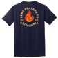 Navy blue California fundraiser t-shirt with orange Send Prayers to California 2025 design