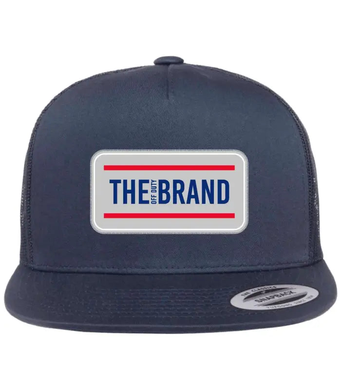 Navy blue Classic Collection Trucker Hat with patch featuring THE BRAND text