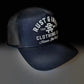 Navy blue trucker hat with Rust & Iron Clothing logo for the Traditional Logo Dirtbag