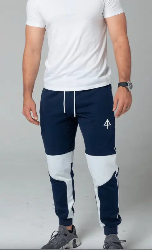 Navy blue and white Carrier Joggers Mk.II with patented carrier retention waistband