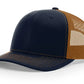 Navy and brown trucker hat with leather patch for first responders and firefighter supporters