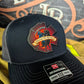 Navy and gray trucker hat featuring EMS Reaper leather patch for first responders