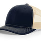 Navy and tan trucker hat with leather patch for first responders and firefighters - Dumpster Fire
