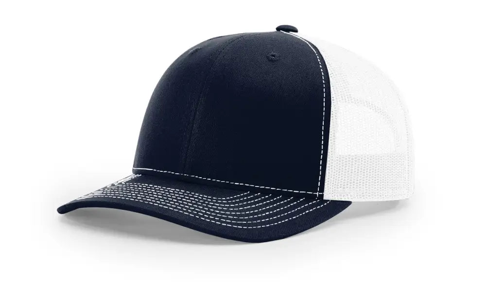 Navy and white trucker hat with leather patch for first responders and firefighters, Dumpster Fire