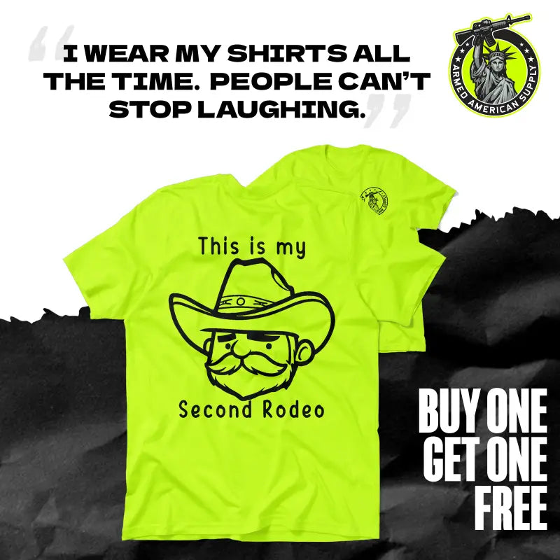 Neon green My Second Rodeo Safety Yellow T-Shirt with cowboy graphic design