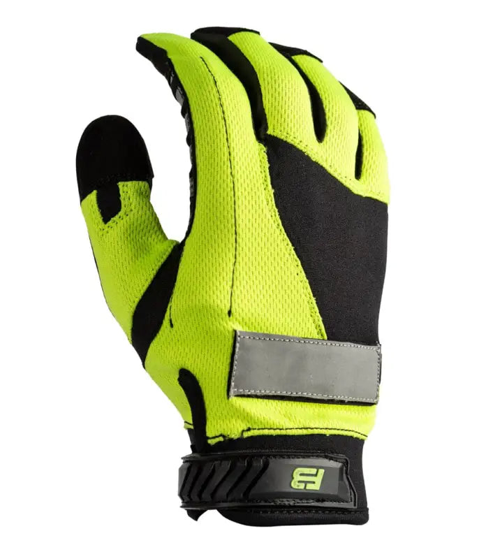 Neon yellow and black Exxtremity Patrol Gloves 2.0 with reflective strip for hi-vis safety