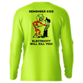 Neon yellow long sleeve sun shirt, Remember Kids Hi-Visibility UPF 50 for sun protection