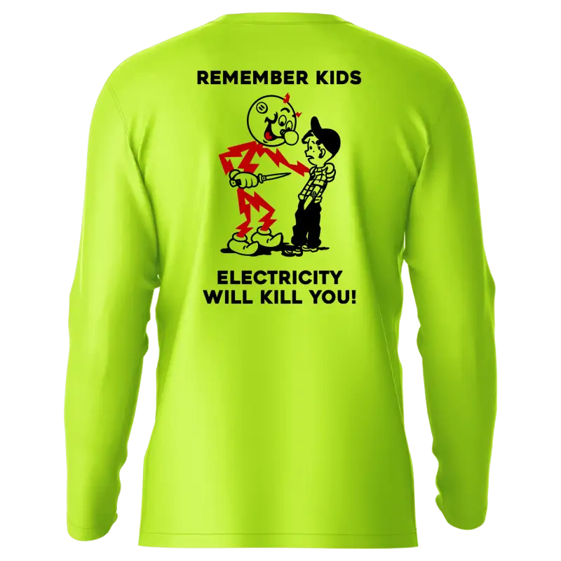 Neon yellow long sleeve sun shirt, Remember Kids Hi-Visibility UPF 50 for sun protection