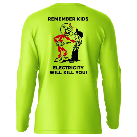 Neon yellow long sleeve sun shirt, Remember Kids Hi-Visibility UPF 50 for sun protection