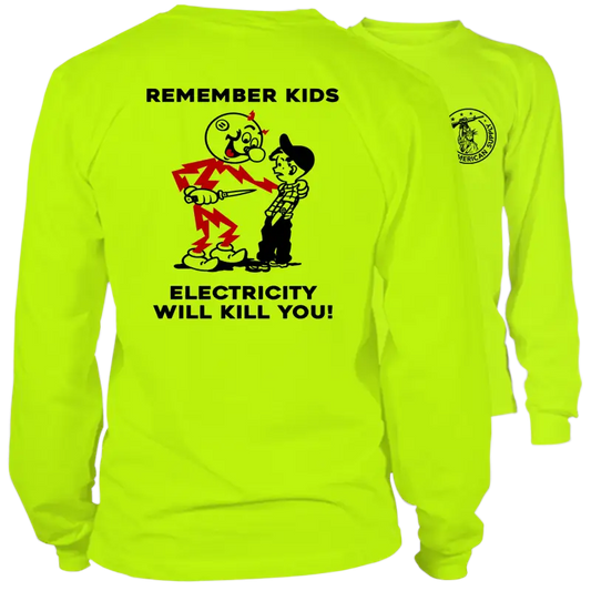 Neon yellow long sleeve hi-vis t-shirt from Remember Kids for enhanced visibility