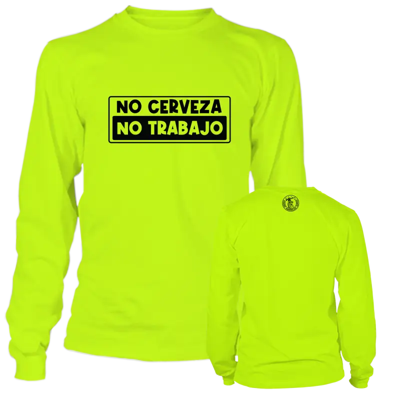 Neon yellow long-sleeved shirt from No Cerveza for high-visibility safety needs