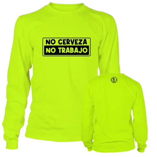 Neon yellow long-sleeved shirt from No Cerveza for high-visibility safety needs