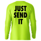 Neon yellow long sleeve sun shirt Just Send It Hi-Visibility UPF 50 for sun protection