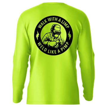 Neon yellow long sleeve sun shirt from Pimp featuring hi-visibility UPF 50 protection