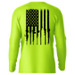 Neon yellow Rifle Flag long sleeve sun shirt with gun and American flag design