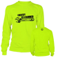 Neon yellow long sleeve safety shirt with wrench graphic for hi-vis visibility