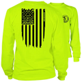 Neon yellow long sleeve hi-vis t-shirt featuring Molon Labe Ghost Flag design