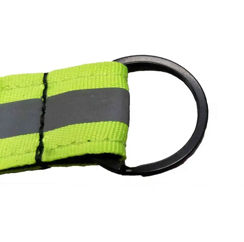 Neon yellow reflective strap with black D-ring on Firefighter Key Ring with Heavy Duty Black Hook